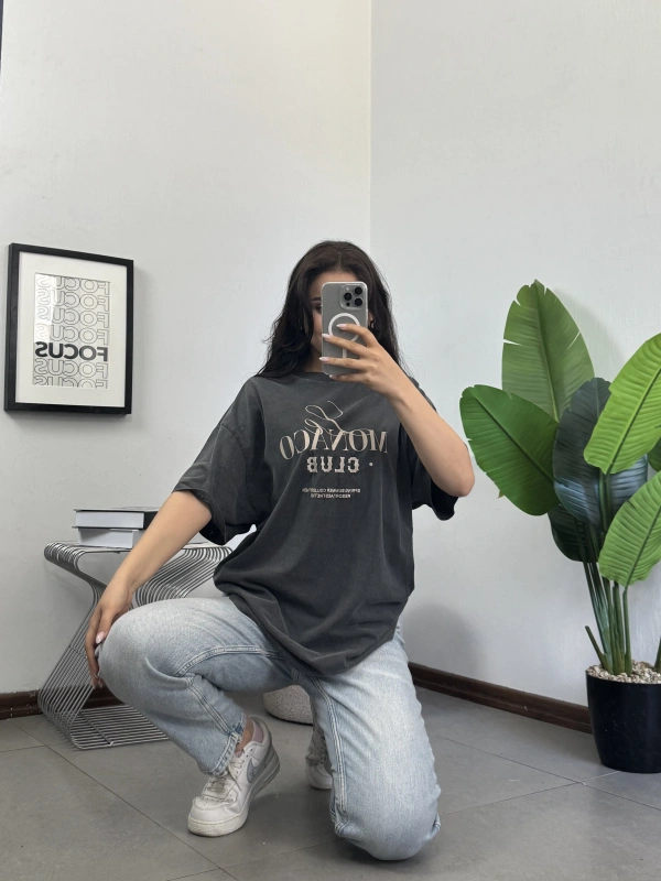 Monaco Club Yıkamalı Unisex Oversize Tshirt