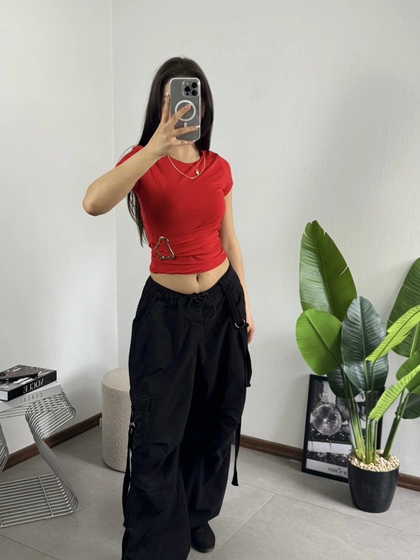 Drape Gold Tokalı Bluz Kırmızı