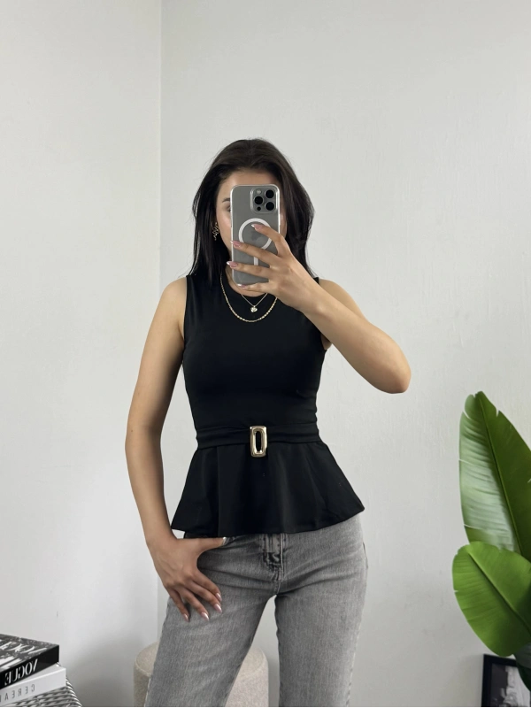 Çan Kesim Gold Tokalı Bluz Siyah