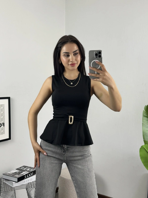 Çan Kesim Gold Tokalı Bluz Siyah