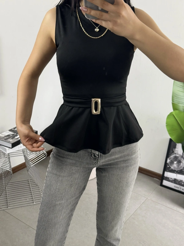 Çan Kesim Gold Tokalı Bluz Siyah