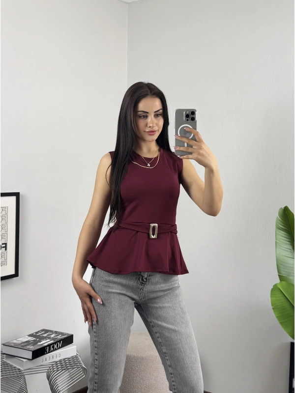 Çan Kesim Gold Tokalı Bluz Bordo