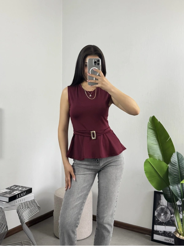 Çan Kesim Gold Tokalı Bluz Bordo