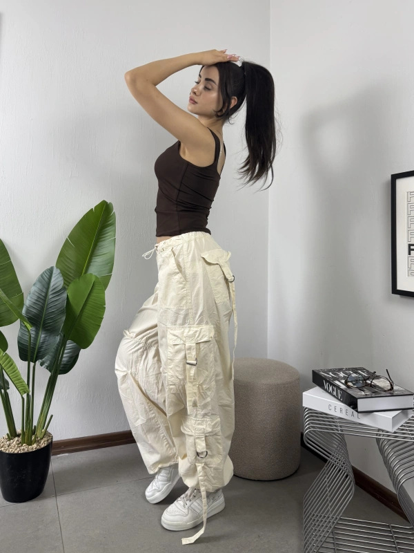 Baggy Kargo Pantolon Krem