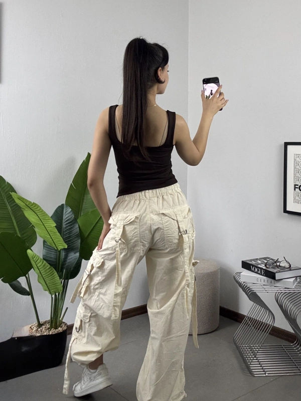 Baggy Kargo Pantolon Krem