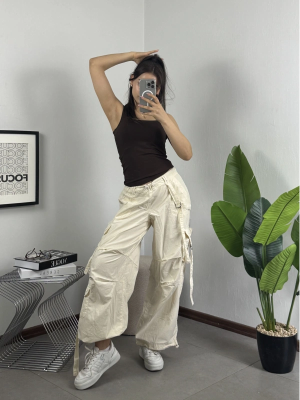 Baggy Kargo Pantolon Krem