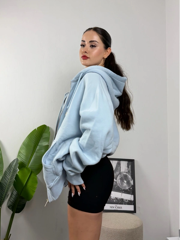 Bebe Mavisi Blkvis Oversize Fermuarlı Hoddie Sweat