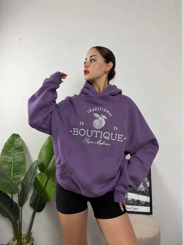 Boutique Mykonos Oversize Hoodie Sweat Mor