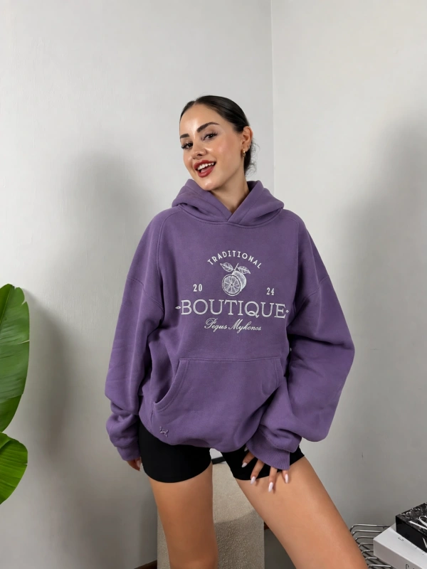 Boutique Mykonos Oversize Hoodie Sweat Mor