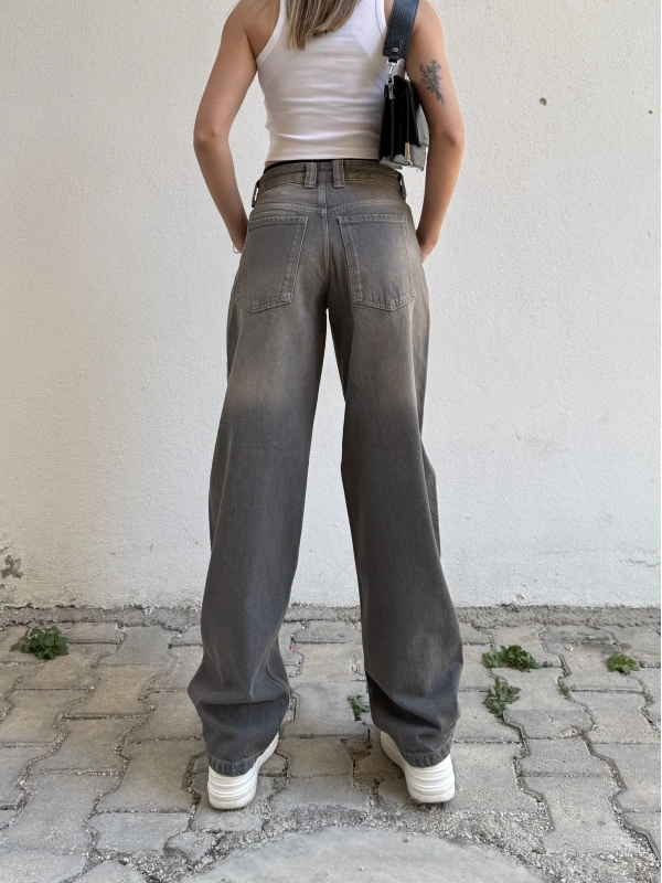 Brshka Gri Eskitme Unisex Baggy Pantolon