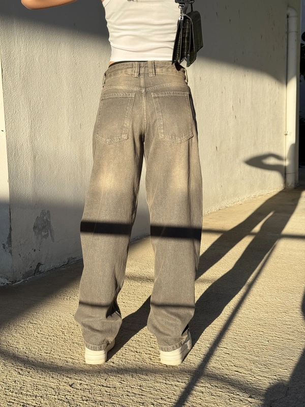 Brshka Gri Eskitme Unisex Baggy Pantolon