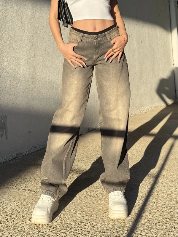 Brshka Gri Eskitme Unisex Baggy Pantolon