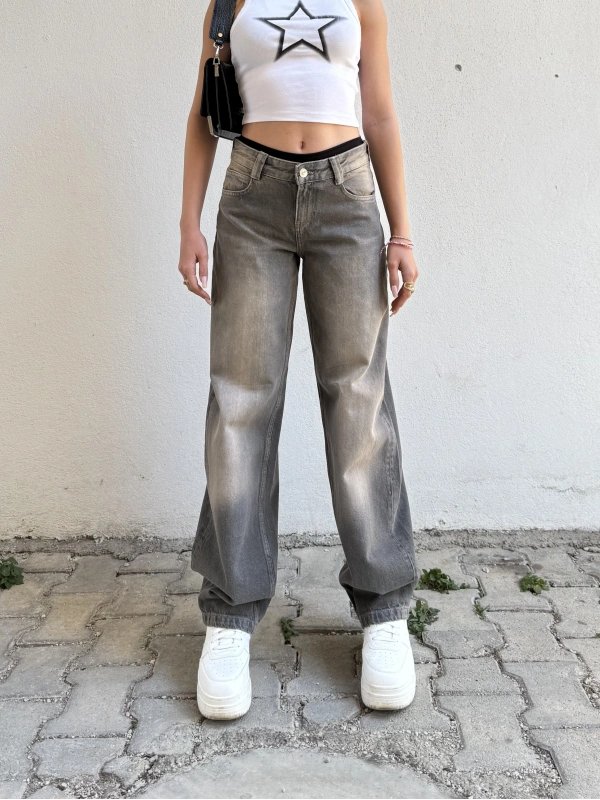 Brshka Gri Eskitme Unisex Baggy Pantolon