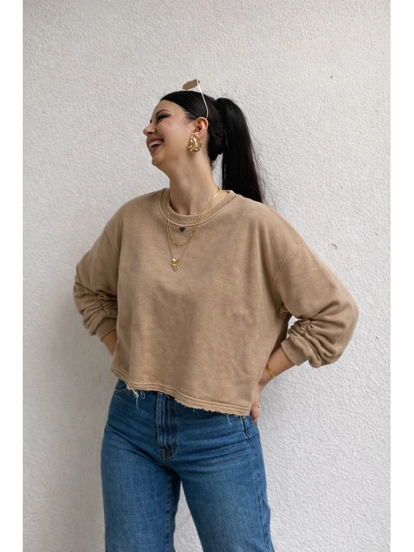 Camel Oversize Orj.Marka Crop Sweat