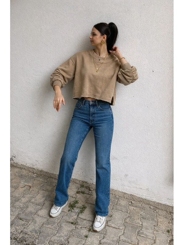 Camel Oversize Orj.Marka Crop Sweat