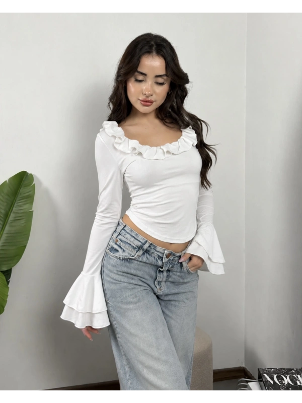 Carmen İspanyol Kollu Bluz Beyaz