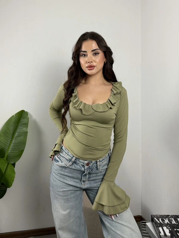 Carmen İspanyol Kollu Bluz Haki