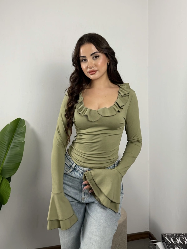 Carmen İspanyol Kollu Bluz Haki