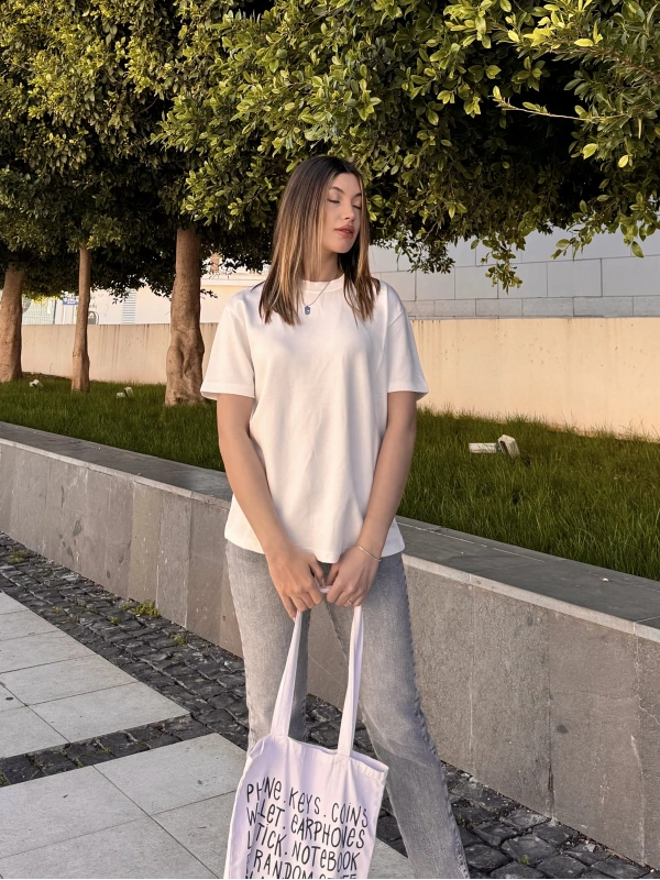 Daily Oversize Beyaz Basic Tshirt