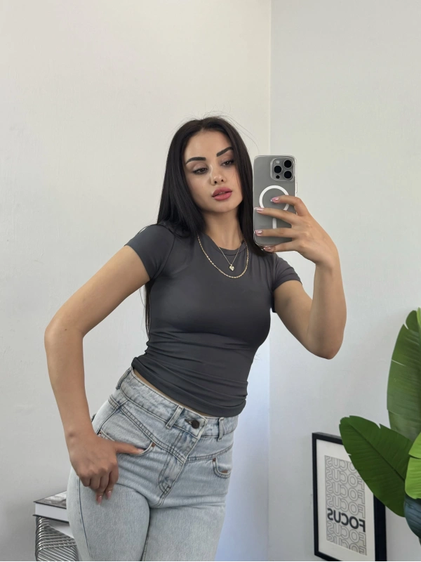 HM Orj Marka Basic Croptop Antrasit