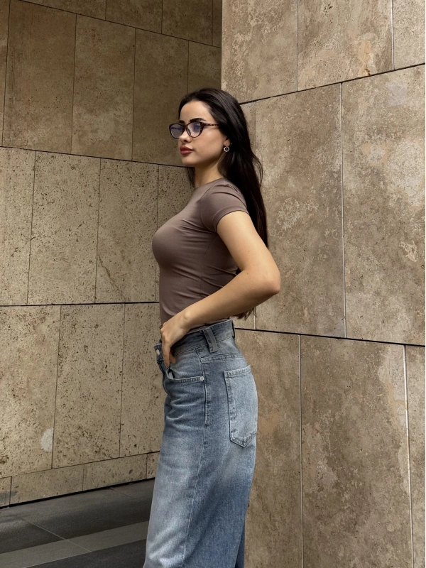 HM Orj Marka Basic Croptop Kahve