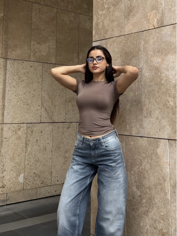 HM Orj Marka Basic Croptop Kahve