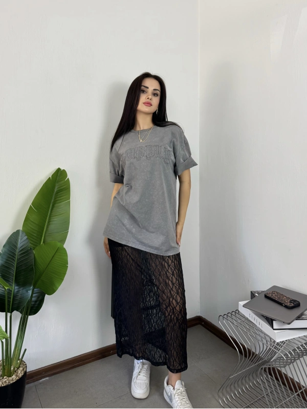 HM Orj Marka Transparan Dantelli Elbise