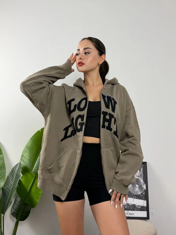 Low Lights Yıkamalı Fermuarlı Oversize Hoddie Sweat