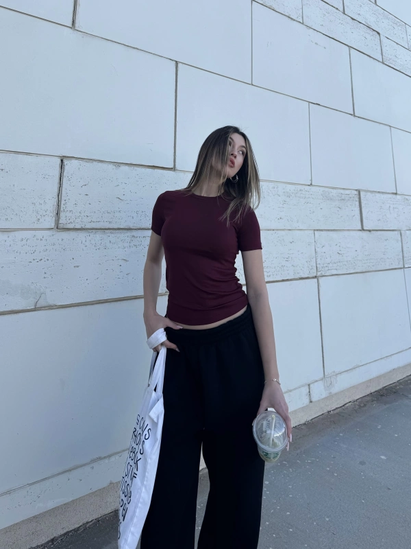 Oysho Bordo Slim Fit Basic Crop