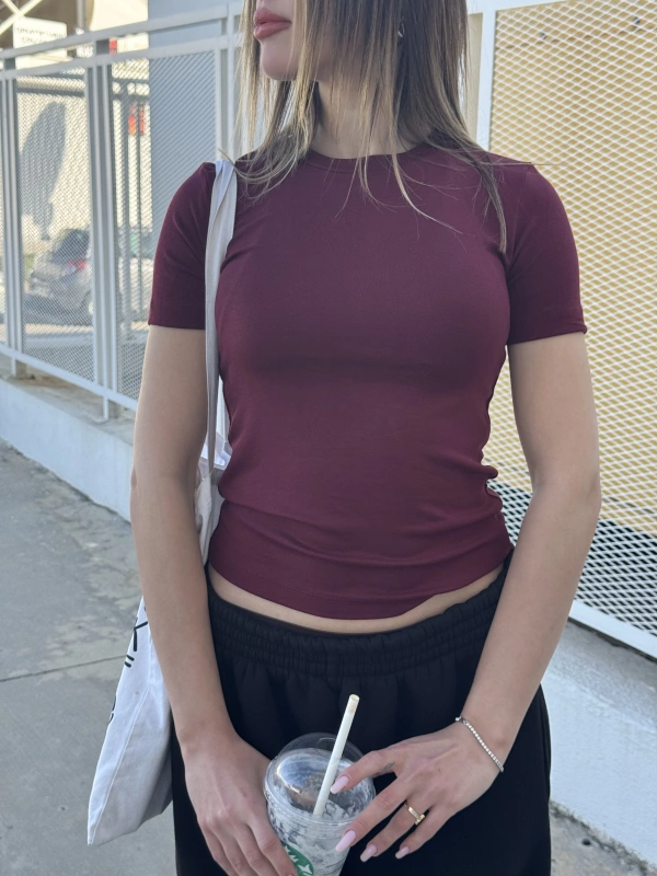 Oysho Bordo Slim Fit Basic Crop