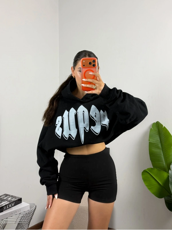 Pequs Siyah Oversize Hoddie Sweat