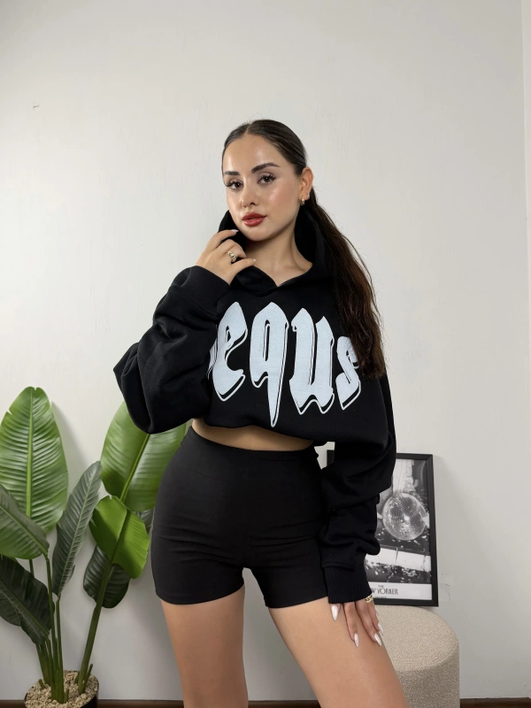 Pequs Siyah Oversize Hoddie Sweat