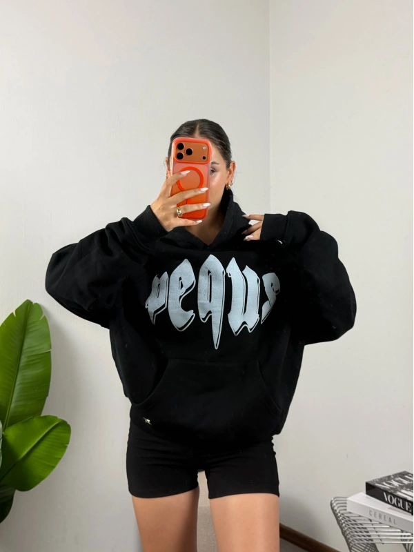Pequs Siyah Oversize Hoddie Sweat
