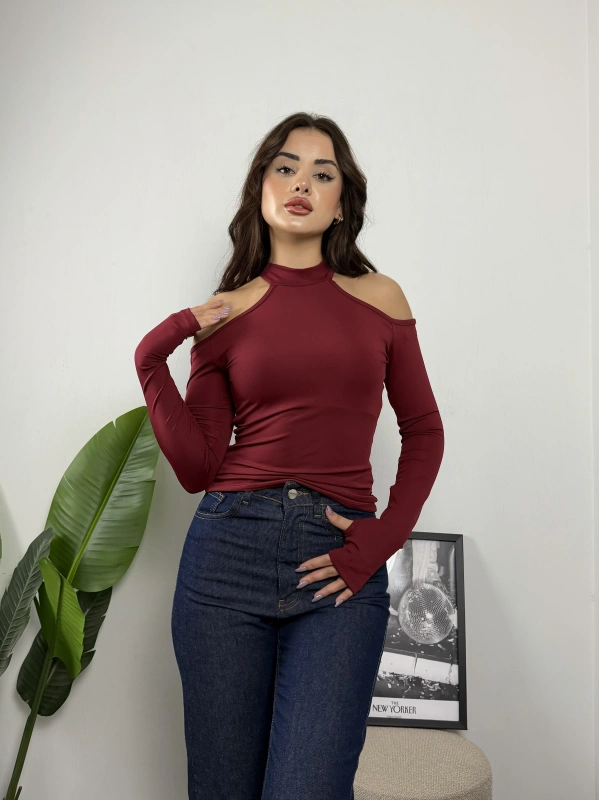 Scarlet Omuz Dekolteli Bluz Bordo