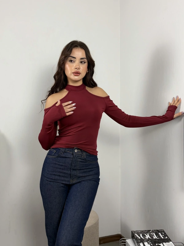 Scarlet Omuz Dekolteli Bluz Bordo