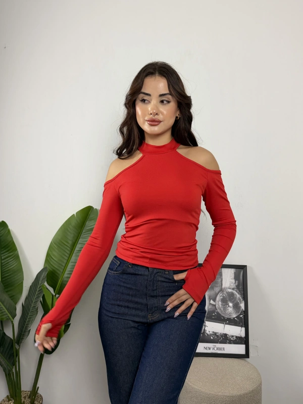 Scarlet Omuz Dekolteli Bluz Kırmızı