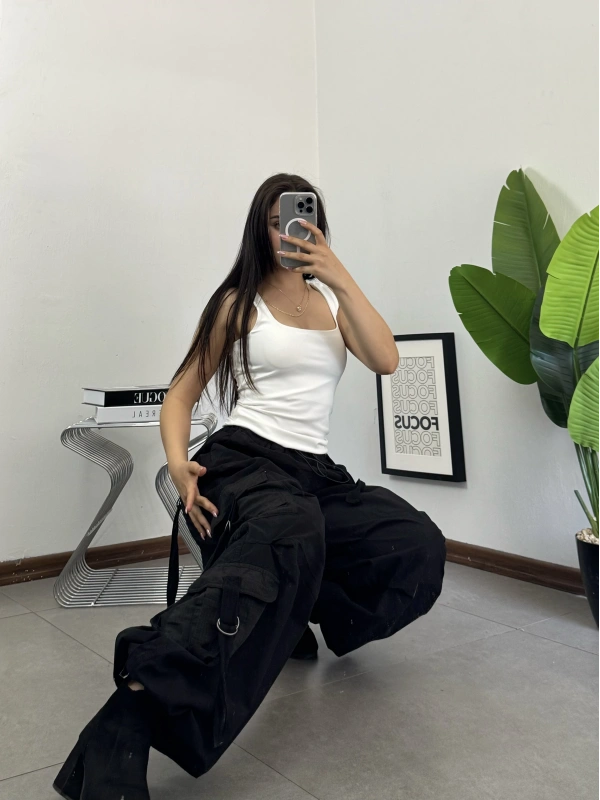 Siyah Tactical Stoperli Unisex Kargo Pantolon