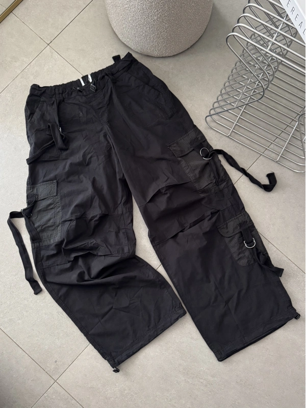 Siyah Tactical Stoperli Unisex Kargo Pantolon