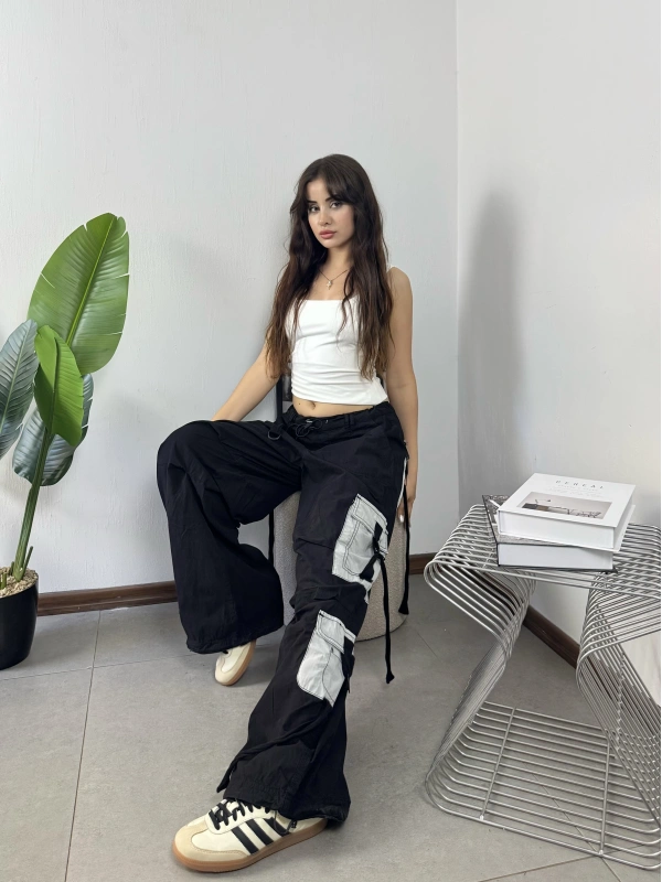 Siyah Tactical Stoperli Unisex Petek Cepli Kargo Pantolon