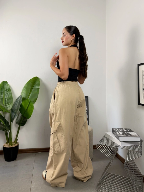 Urban Bej Oversize Baggy Kargo Pantolon
