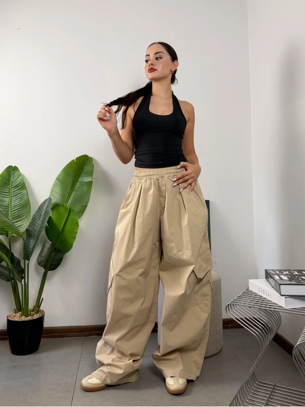 Urban Bej Oversize Baggy Kargo Pantolon