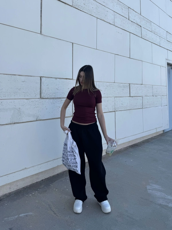 Urban Flow Siyah Bol Paça Yüksek Bel Eşofman