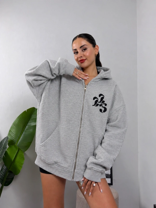 Urban Script Oversize Fermuarlı Hoodie Sweat