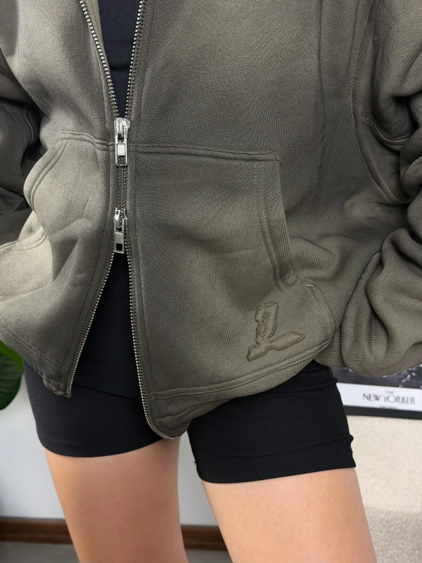 Yıkamalı Oversize Çift Fermuarlı Kalın Hoddie Sweat