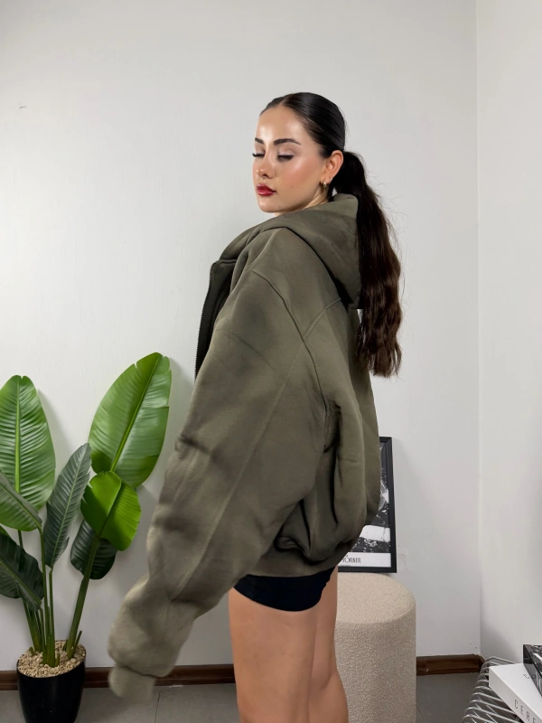 Yıkamalı Oversize Çift Fermuarlı Kalın Hoddie Sweat