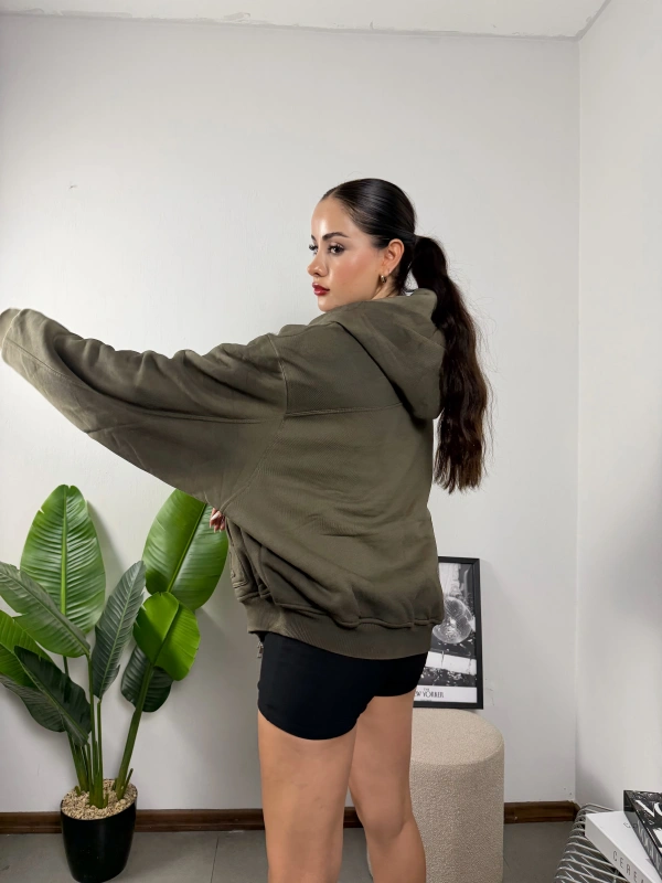 Yıkamalı Oversize Çift Fermuarlı Kalın Hoddie Sweat