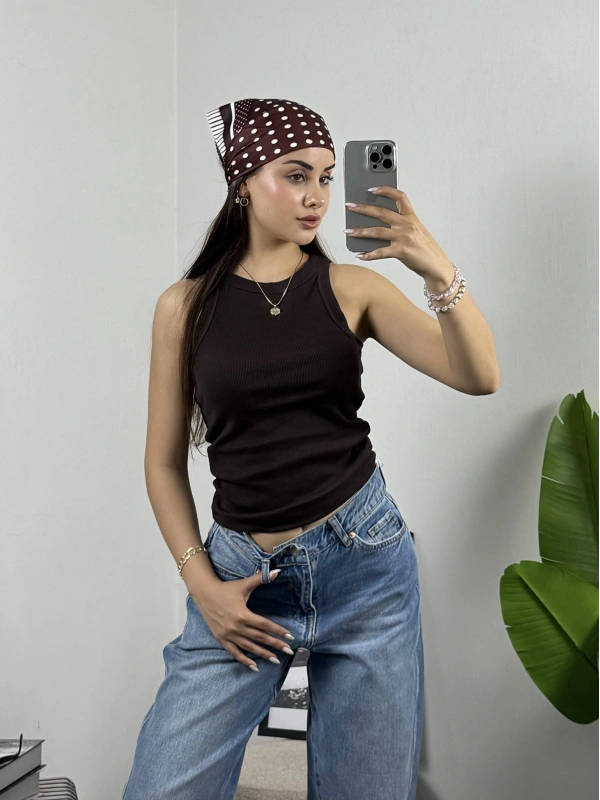 ZR Halter Yaka Slim Fit Atlet Kahve