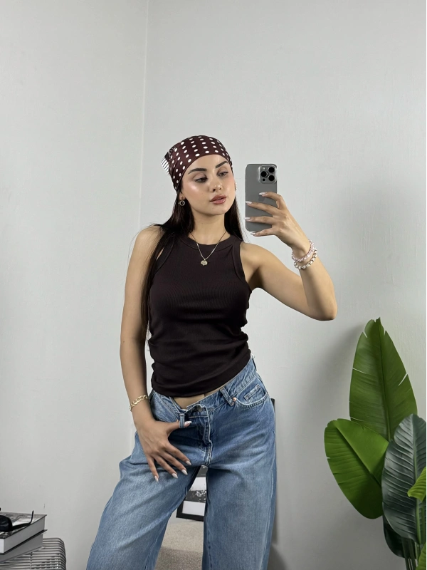 ZR Halter Yaka Slim Fit Atlet Kahve