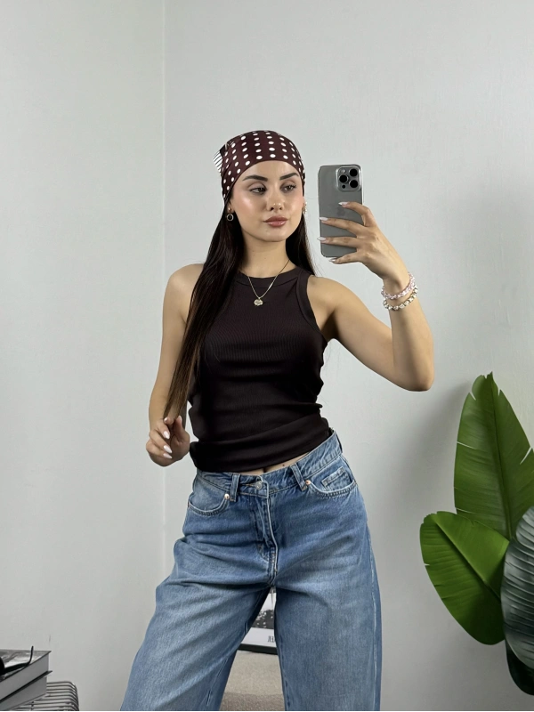 ZR Halter Yaka Slim Fit Atlet Kahve