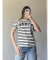 Çizgili Paris Nakışlı Tshirt